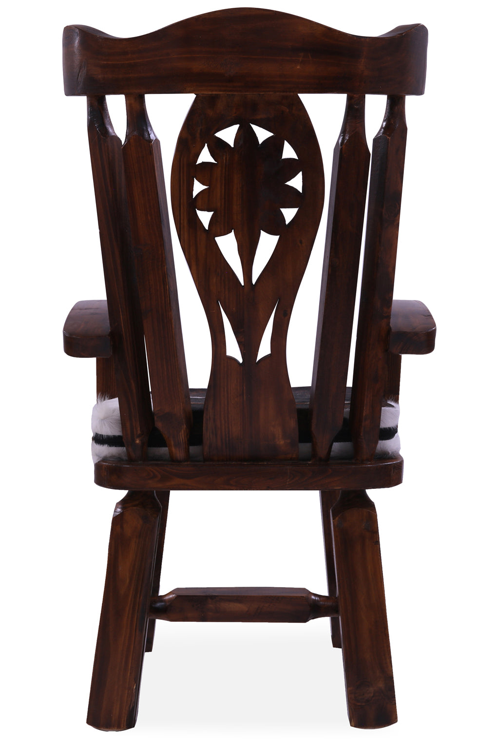 Reclaimed Wood Chair Handcarved Back Sunflower Removable Hair-On Cowhide Pillow - Golden Nile
