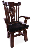 Reclaimed Wood Chair Handcarved Back Sunflower Removable Hair-On Cowhide Pillow - Golden Nile