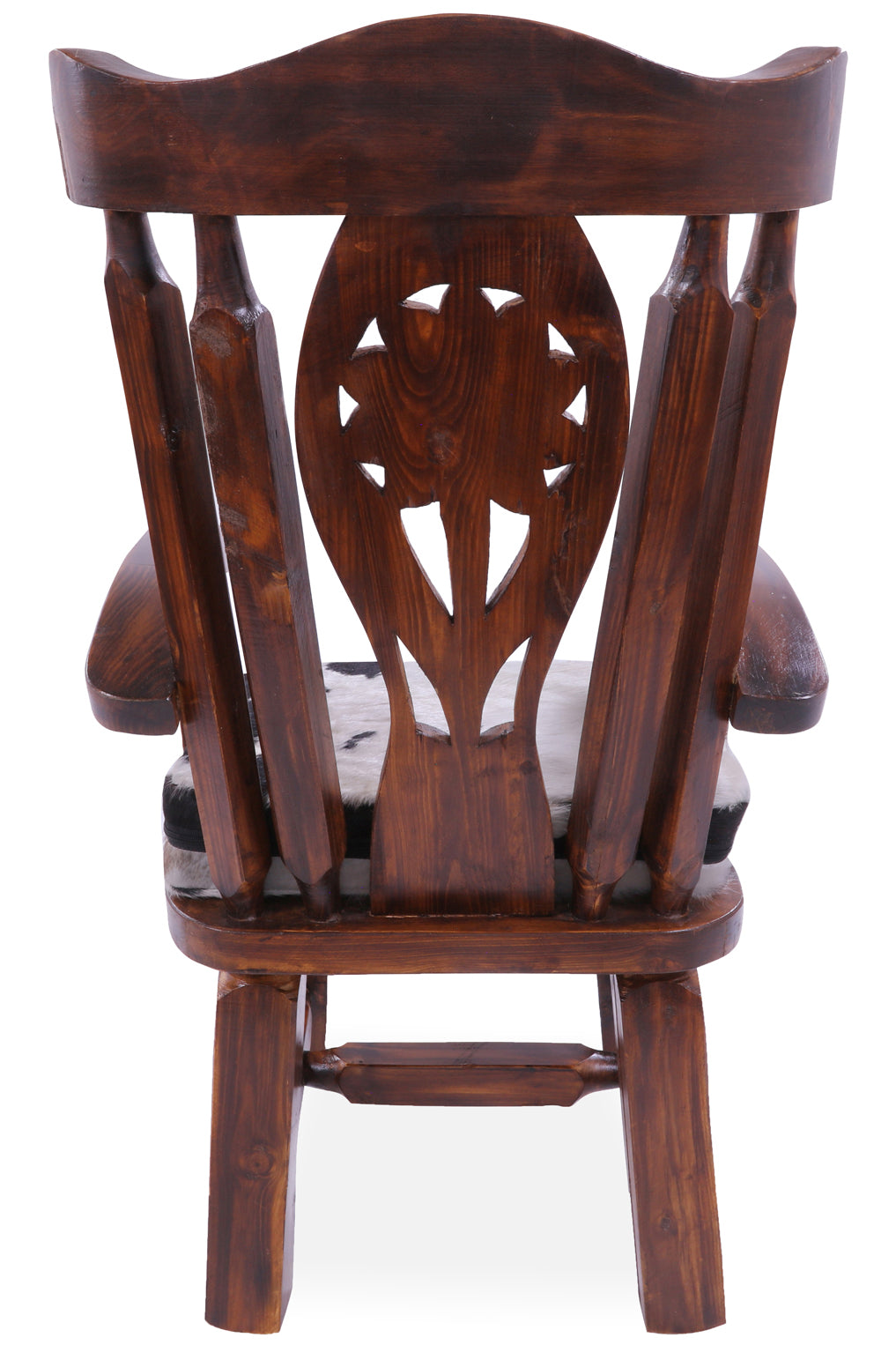 Reclaimed Wood Chair Handcarved Back Sunflower Removable Hair-On Cowhide Pillow - Golden Nile