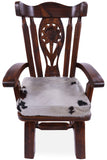 Reclaimed Wood Chair Handcarved Back Sunflower Removable Hair-On Cowhide Pillow - Golden Nile