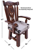 Reclaimed Wood Chair Handcarved Back Sunflower Removable Hair-On Cowhide Pillow - Golden Nile