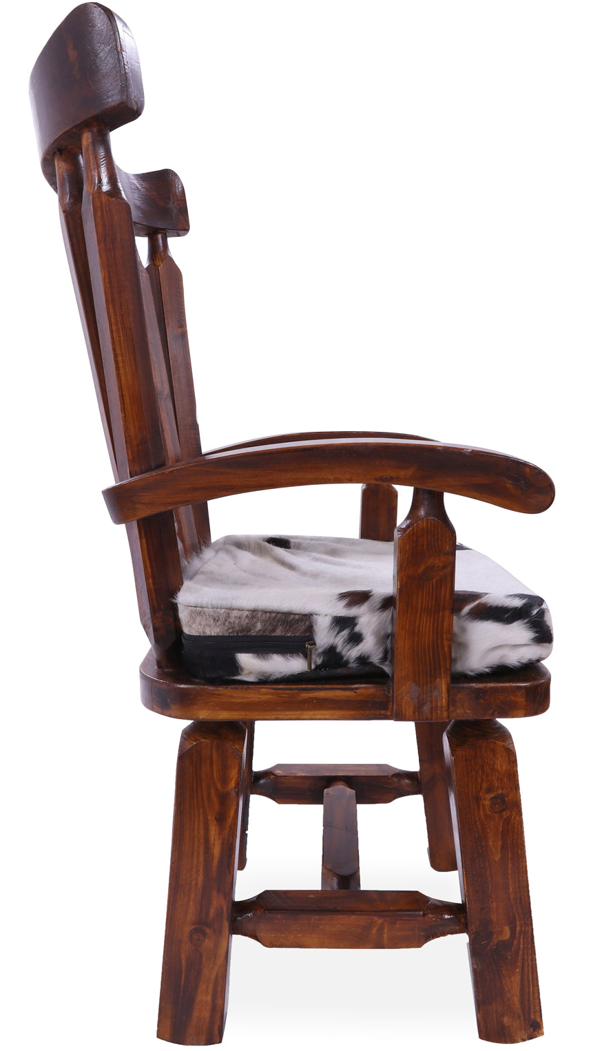 Reclaimed Wood Chair Handcarved Back Sunflower Removable Hair-On Cowhide Pillow - Golden Nile