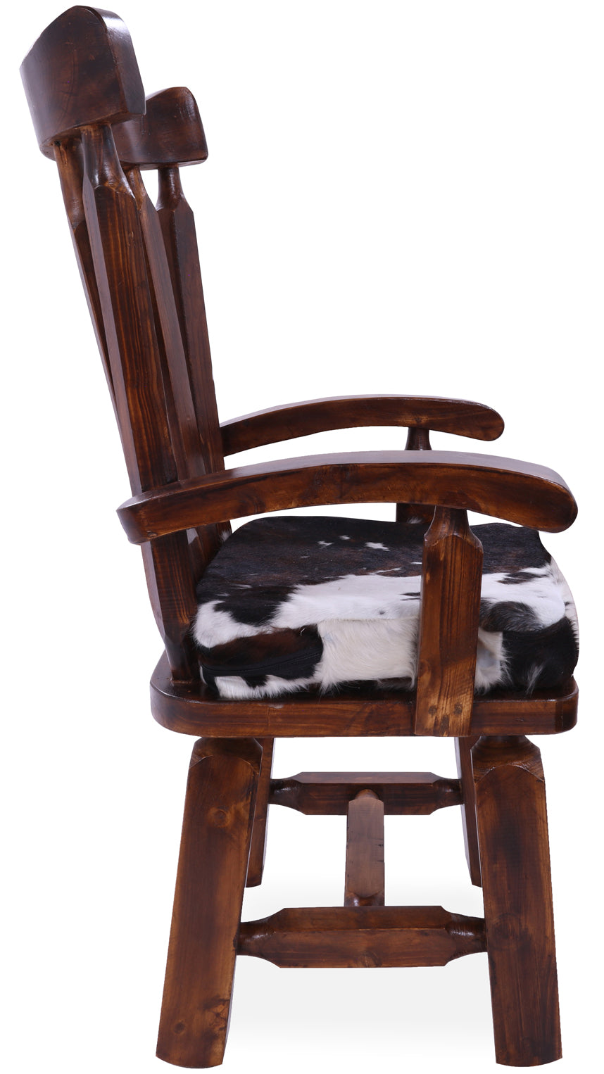 Reclaimed Wood Chair Handcarved Back Sunflower Removable Hair-On Cowhide Pillow - Golden Nile