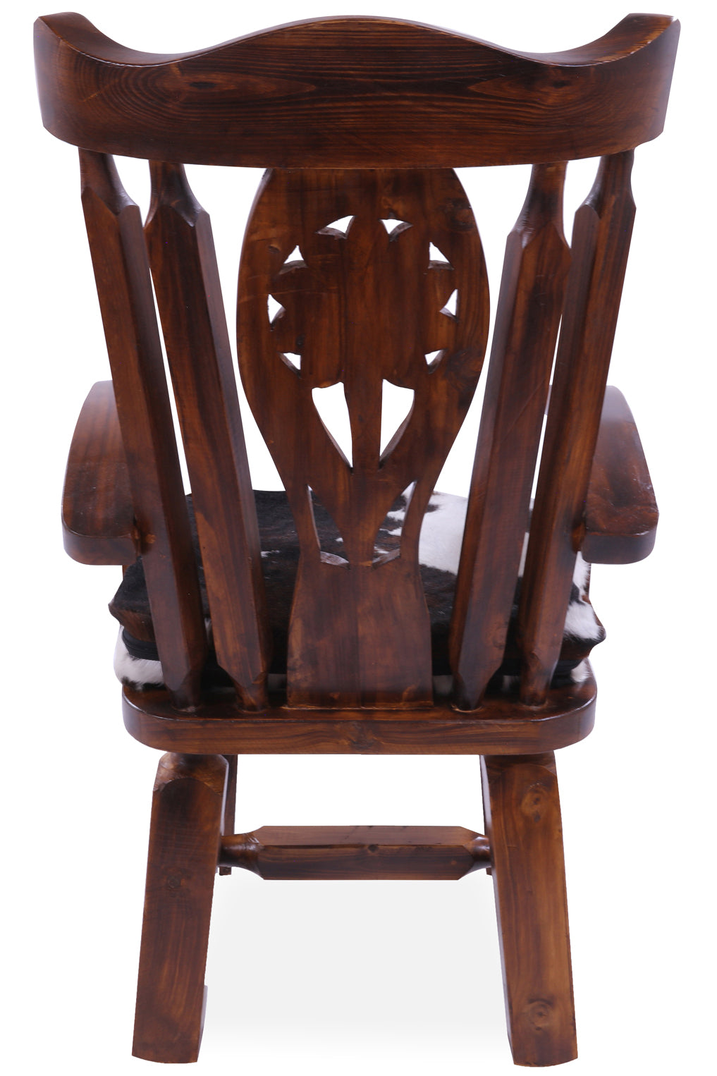 Reclaimed Wood Chair Handcarved Back Sunflower Removable Hair-On Cowhide Pillow - Golden Nile