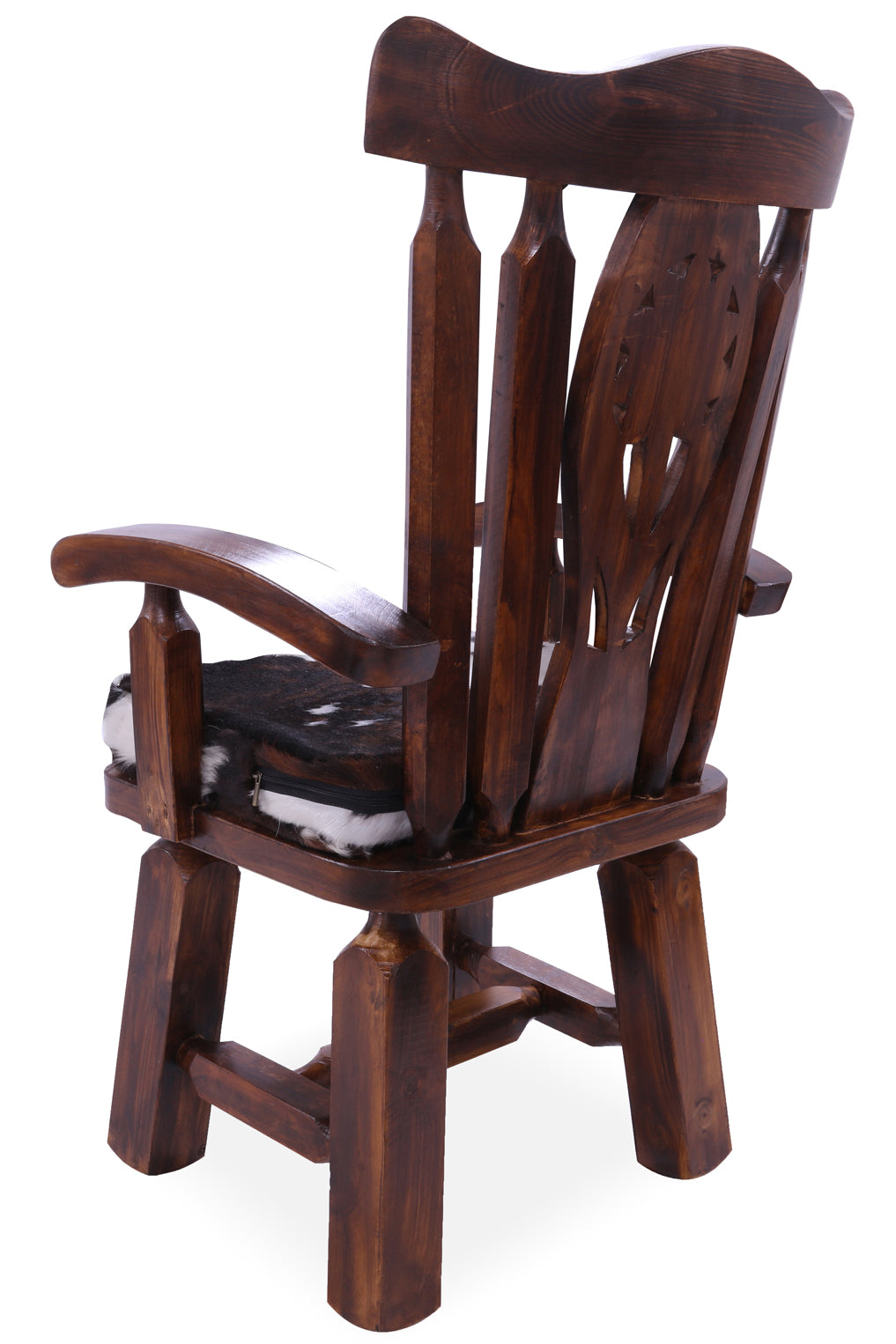 Reclaimed Wood Chair Handcarved Back Sunflower Removable Hair-On Cowhide Pillow - Golden Nile