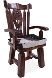 Reclaimed Wood Chair Handcarved Back Sunflower Removable Hair-On Cowhide Pillow - Golden Nile