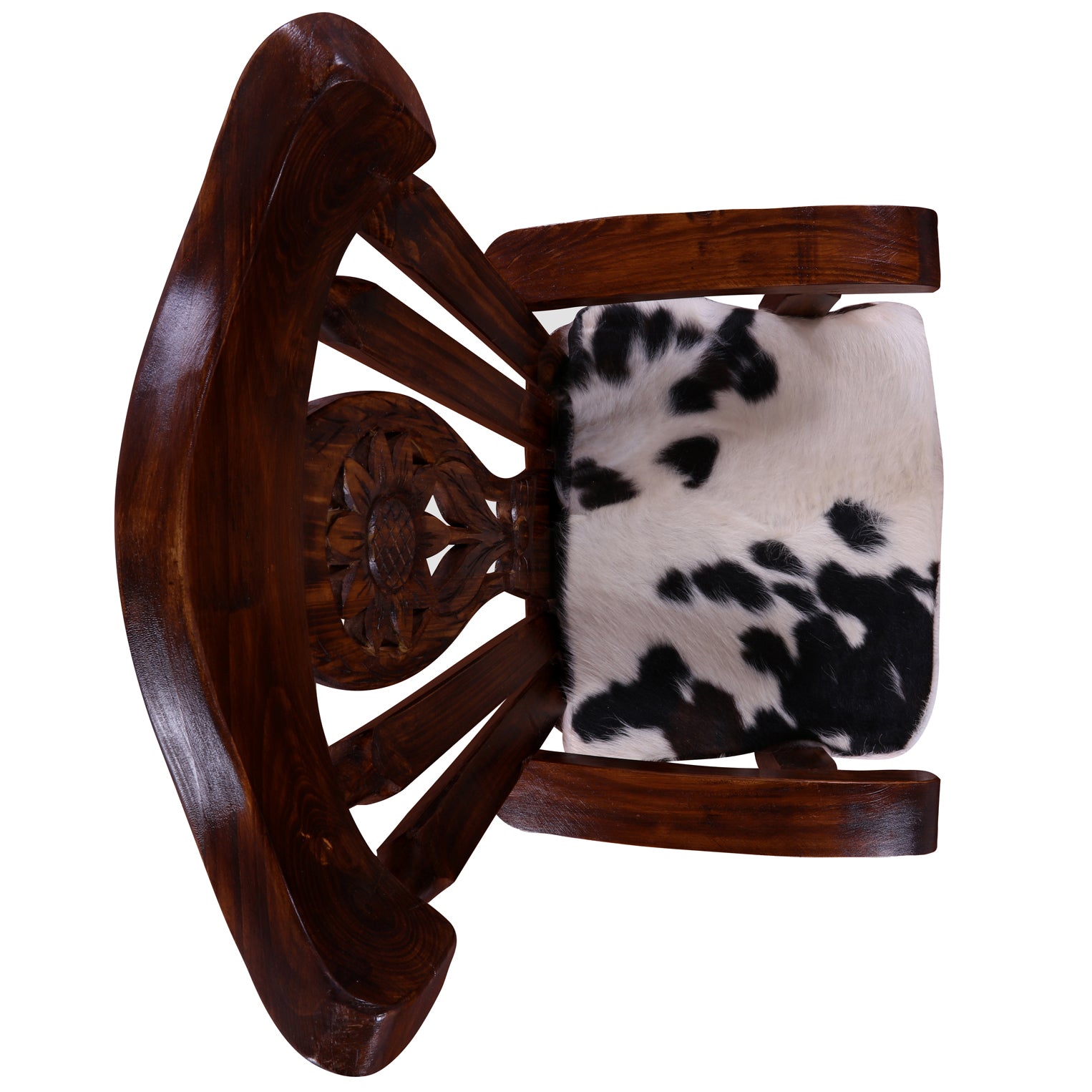 Reclaimed Wood Chair Handcarved Back Sunflower Removable Hair-On Cowhide Pillow - Golden Nile
