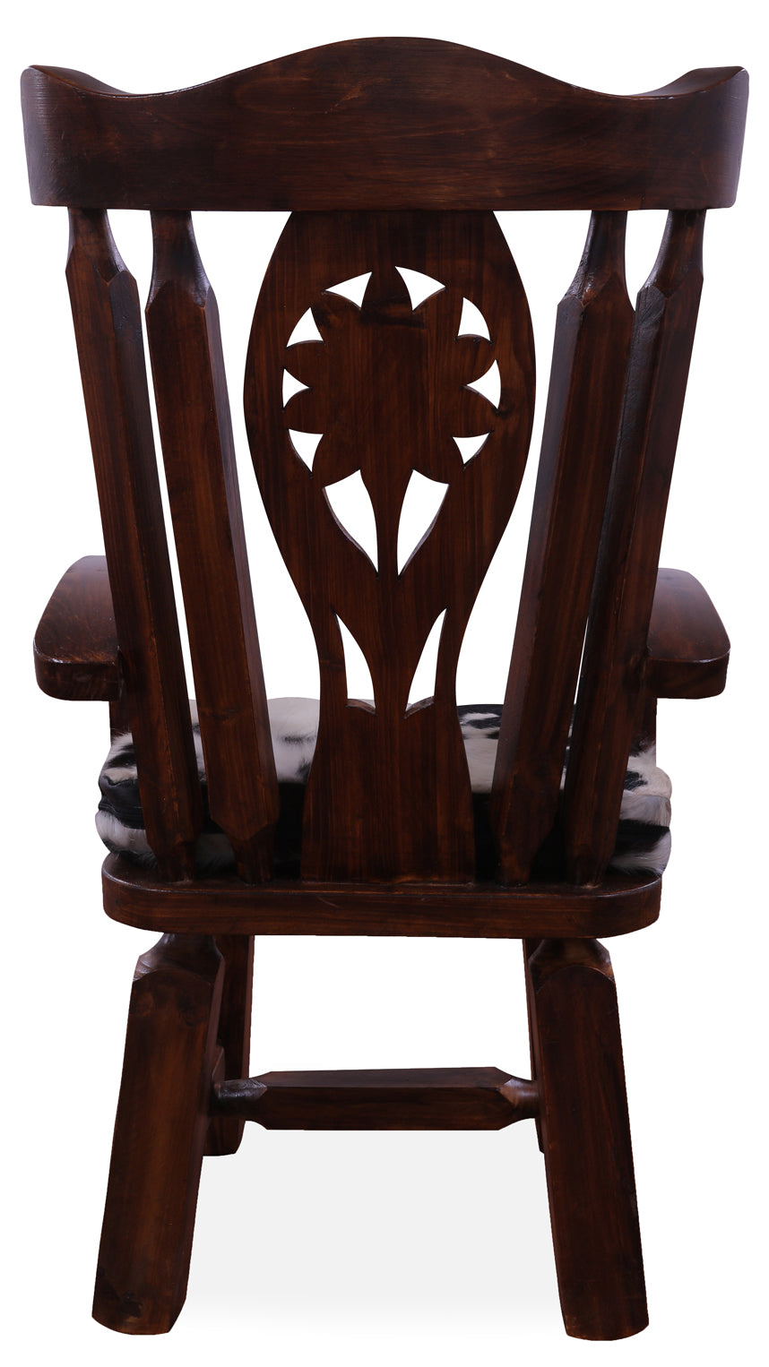 Reclaimed Wood Chair Handcarved Back Sunflower Removable Hair-On Cowhide Pillow - Golden Nile
