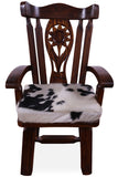 Reclaimed Wood Chair Handcarved Back Sunflower Removable Hair-On Cowhide Pillow - Golden Nile