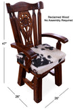 Reclaimed Wood Chair Handcarved Back Sunflower Removable Hair-On Cowhide Pillow - Golden Nile