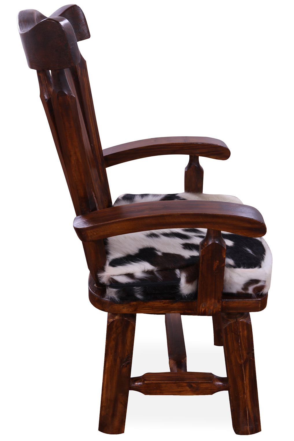 Reclaimed Wood Chair Handcarved Back Sunflower Removable Hair-On Cowhide Pillow - Golden Nile