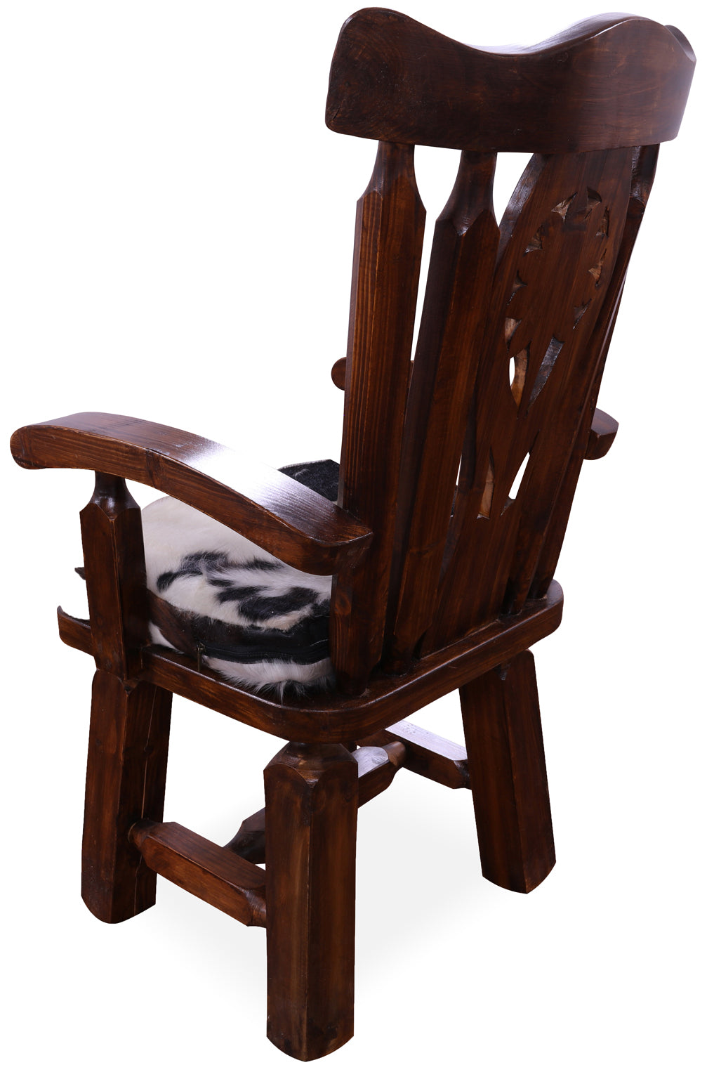 Reclaimed Wood Chair Handcarved Back Sunflower Removable Hair-On Cowhide Pillow - Golden Nile