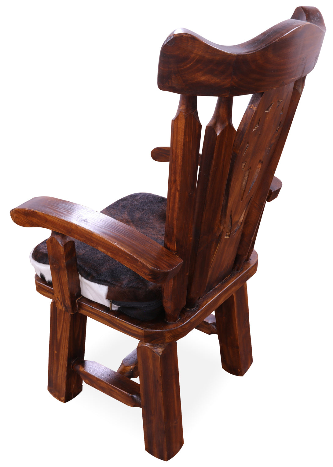 Reclaimed Wood Chair Handcarved Back Sunflower Removable Hair-On Cowhide Pillow - Golden Nile