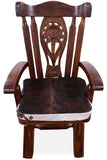 Reclaimed Wood Chair Handcarved Back Sunflower Removable Hair-On Cowhide Pillow - Golden Nile