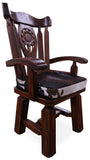 Reclaimed Wood Chair Handcarved Back Sunflower Removable Hair-On Cowhide Pillow - Golden Nile