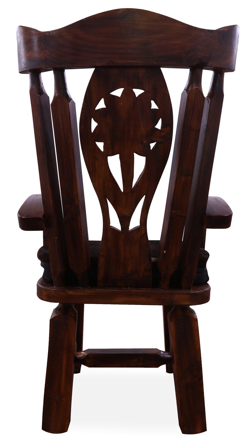 Reclaimed Wood Chair Handcarved Back Sunflower Removable Hair-On Cowhide Pillow - Golden Nile