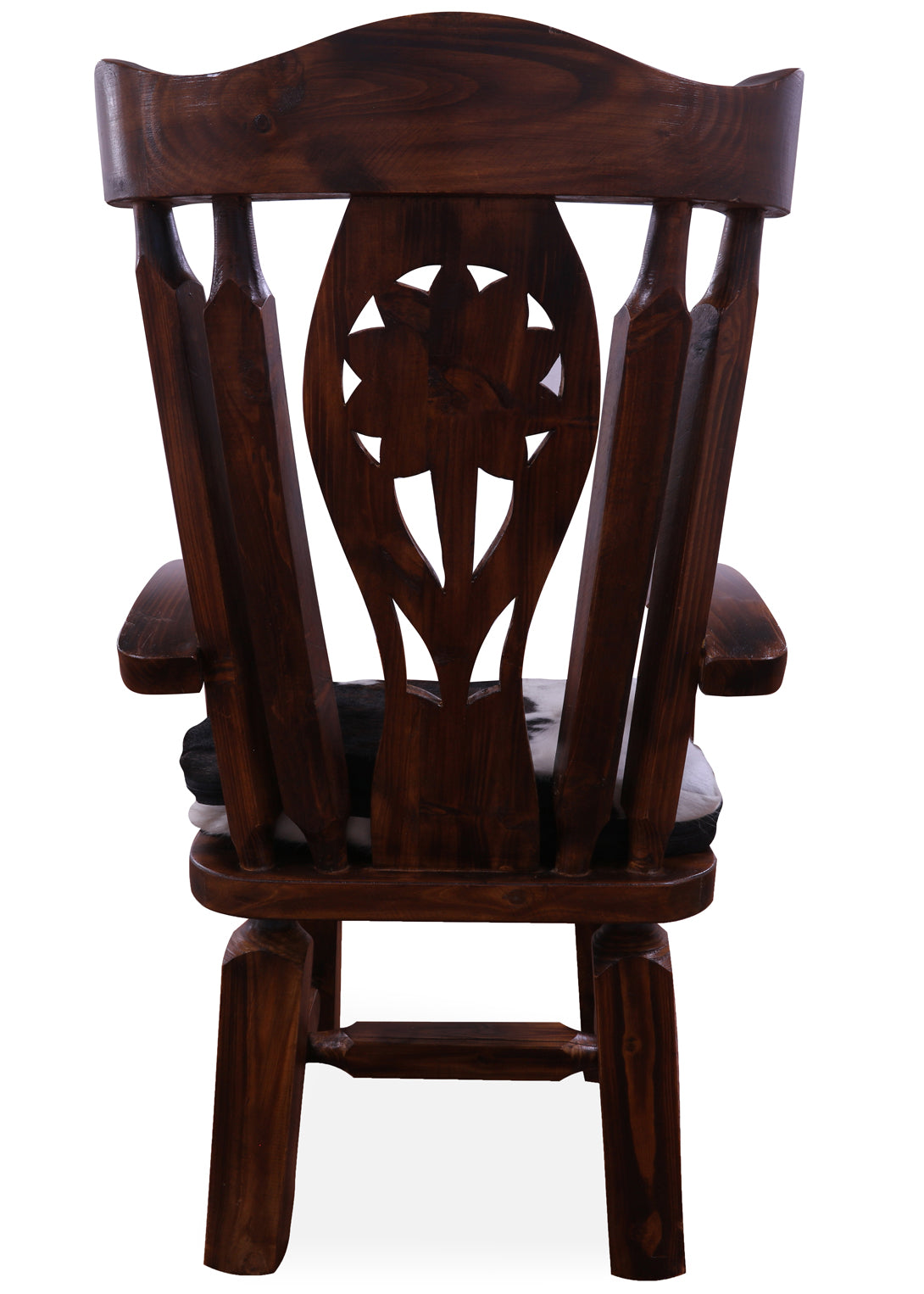 Reclaimed Wood Chair Handcarved Back Sunflower Removable Hair-On Cowhide Pillow - Golden Nile