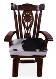 Reclaimed Wood Chair Handcarved Back Sunflower Removable Hair-On Cowhide Pillow - Golden Nile