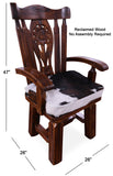 Reclaimed Wood Chair Handcarved Back Sunflower Removable Hair-On Cowhide Pillow - Golden Nile