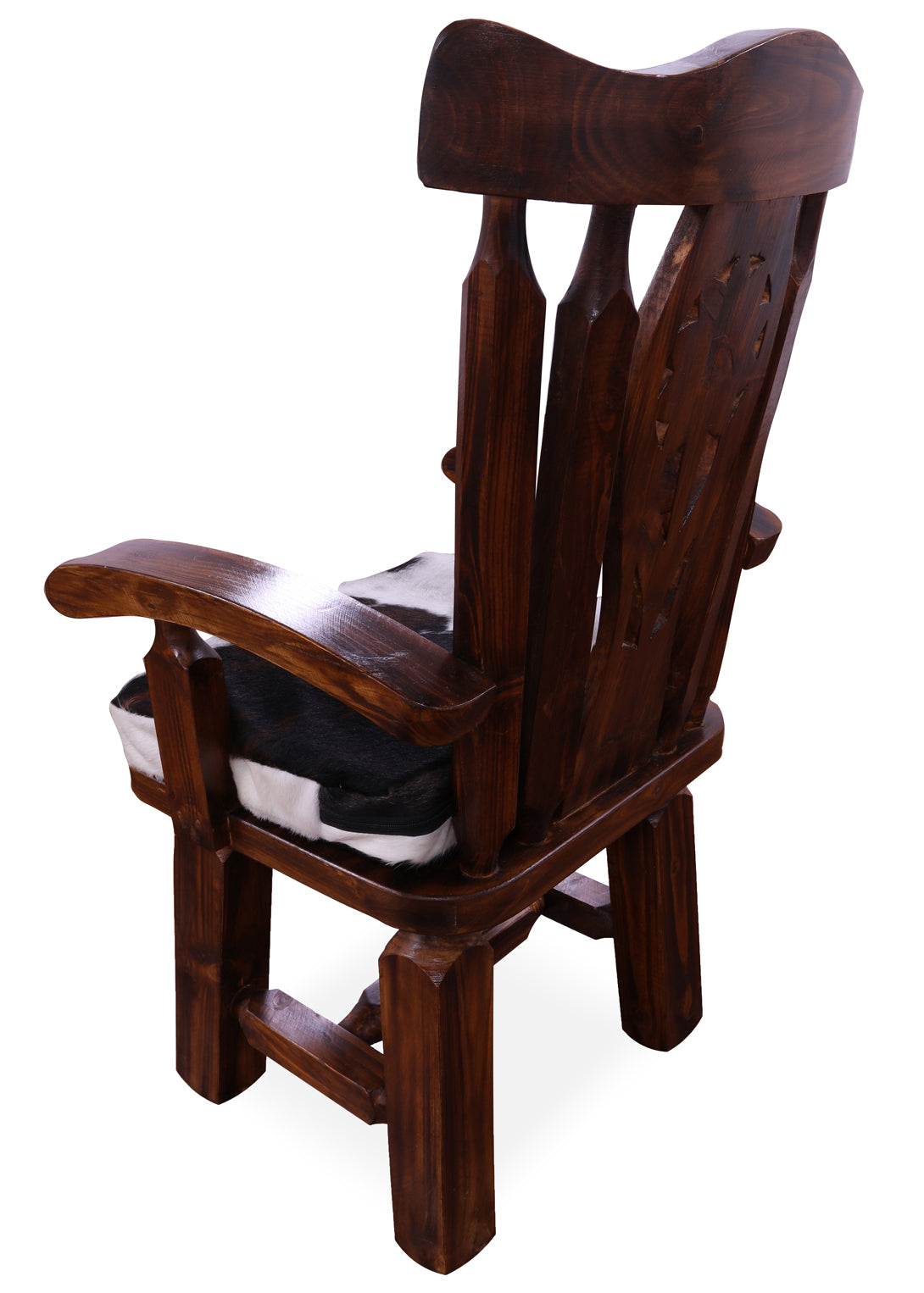 Reclaimed Wood Chair Handcarved Back Sunflower Removable Hair-On Cowhide Pillow - Golden Nile