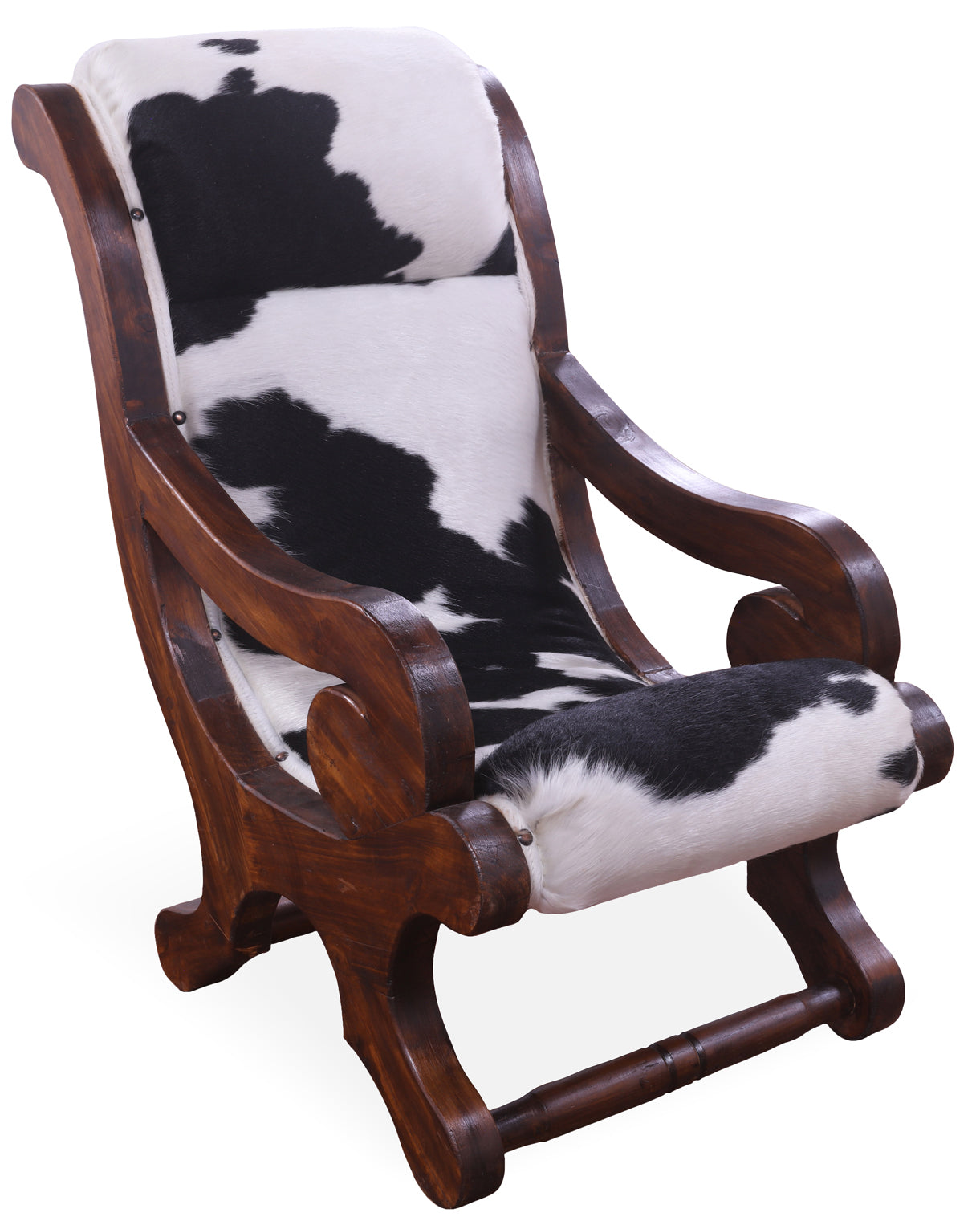 Hair-On Cowhide Handcrafted Reclaimed Wood Chair - Golden Nile