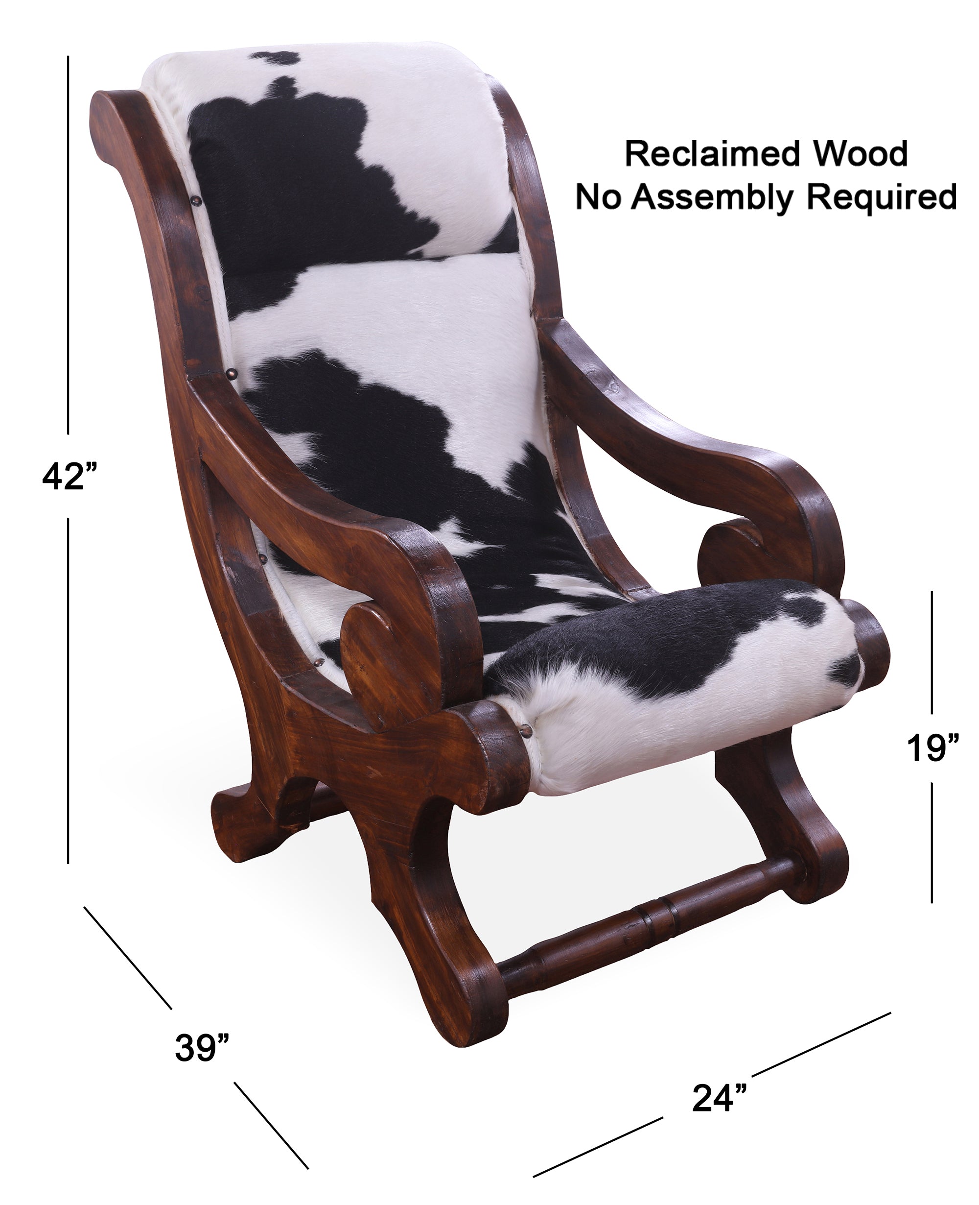 Hair-On Cowhide Handcrafted Reclaimed Wood Chair - Golden Nile
