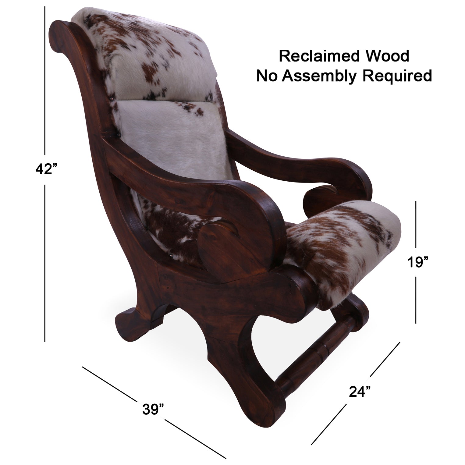 Hair-On Cowhide Handcrafted Reclaimed Wood Chair - Golden Nile