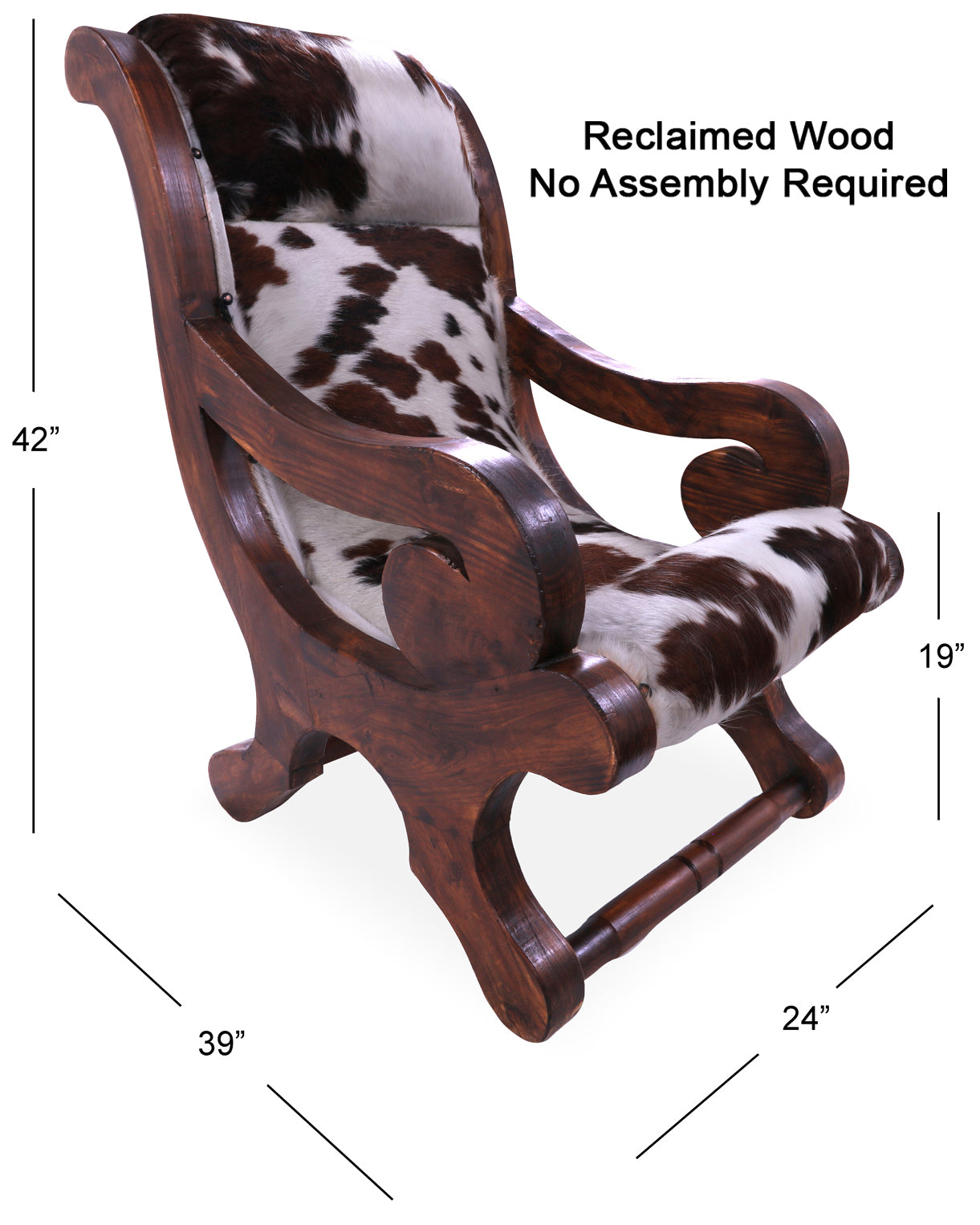 Hair-On Cowhide Handcrafted Reclaimed Wood Chair - Golden Nile