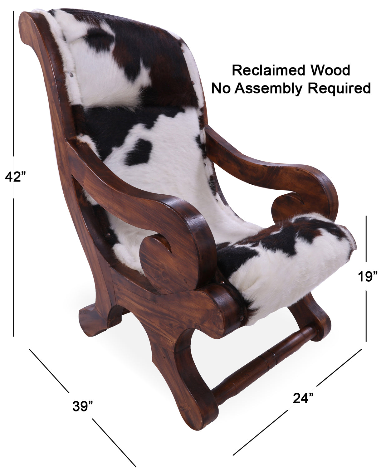 Hair-On Cowhide Handcrafted Reclaimed Wood Chair - Golden Nile