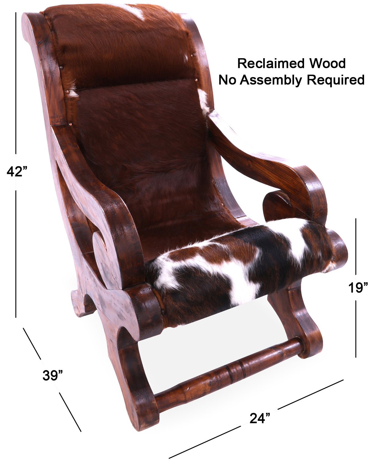 Hair-On Cowhide Handcrafted Reclaimed Wood Chair - Golden Nile