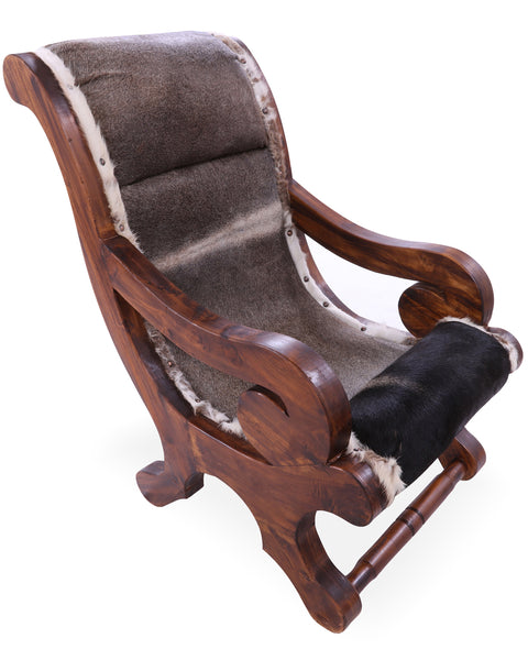 Hair-On Cowhide Handcrafted Reclaimed Wood Chair - Golden Nile