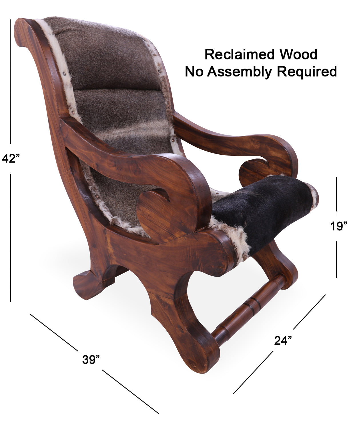 Hair-On Cowhide Handcrafted Reclaimed Wood Chair - Golden Nile