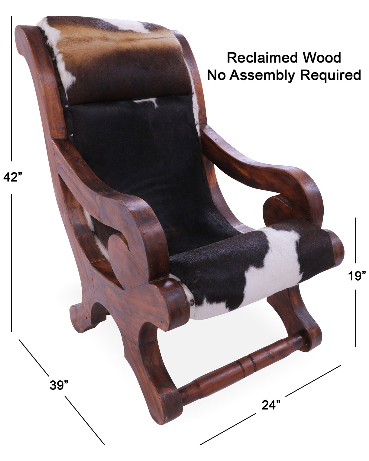 Hair-On Cowhide Handcrafted Reclaimed Wood Chair - Golden Nile