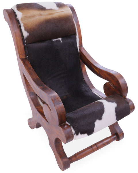 Hair-On Cowhide Handcrafted Reclaimed Wood Chair - Golden Nile
