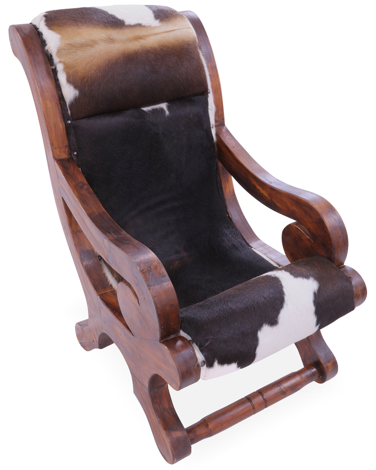 Hair-On Cowhide Handcrafted Reclaimed Wood Chair - Golden Nile
