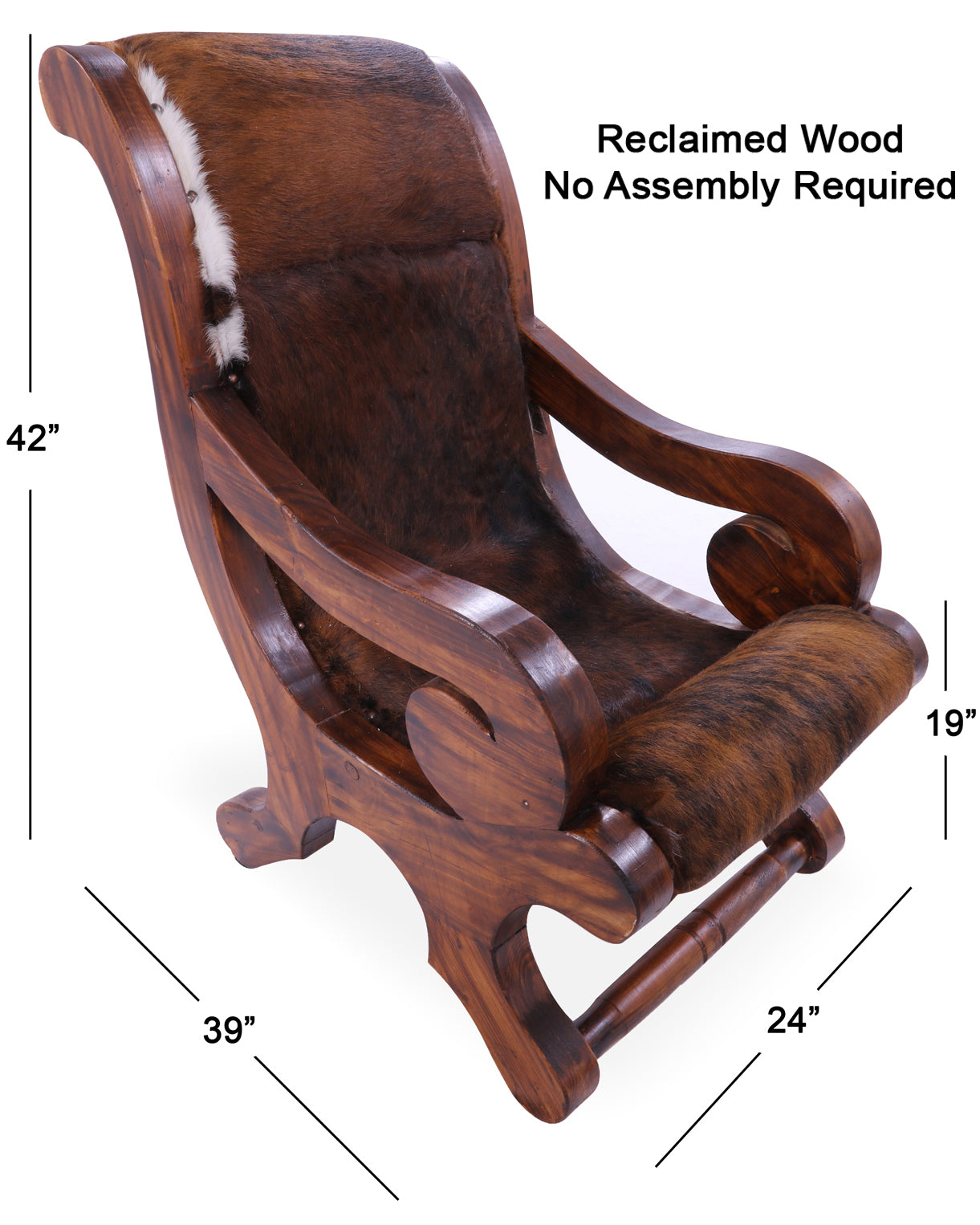 Hair-On Cowhide Handcrafted Reclaimed Wood Chair - Golden Nile