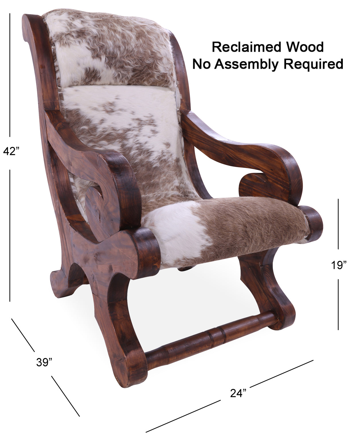 Hair-On Cowhide Handcrafted Reclaimed Wood Chair - Golden Nile