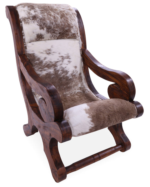 Hair-On Cowhide Handcrafted Reclaimed Wood Chair - Golden Nile