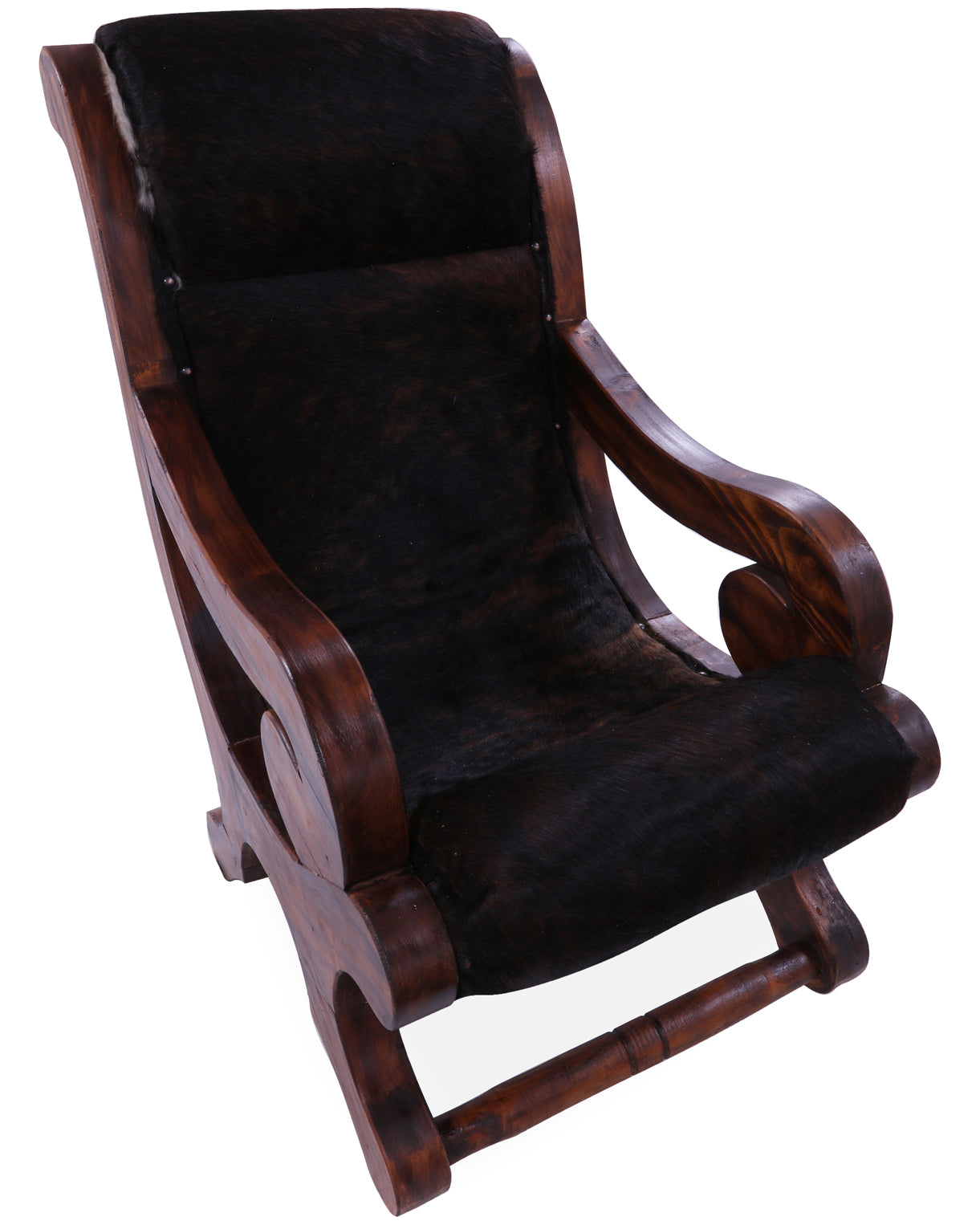 Hair-On Cowhide Handcrafted Reclaimed Wood Chair - Golden Nile
