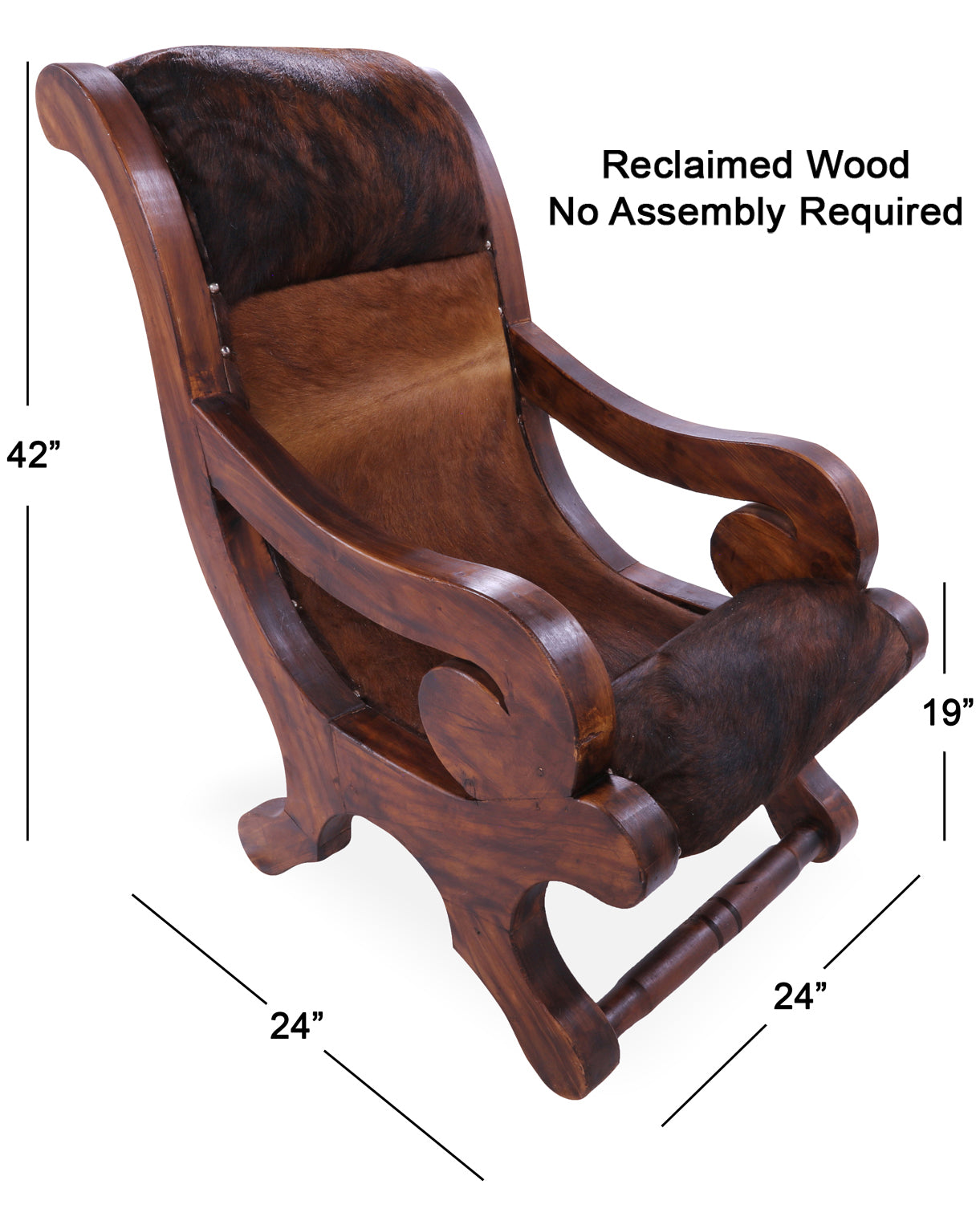 Hair-On Cowhide Handcrafted Reclaimed Wood Chair - Golden Nile