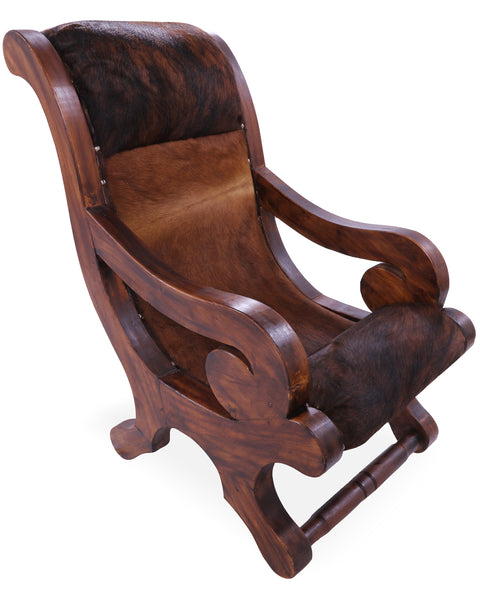 Hair-On Cowhide Handcrafted Reclaimed Wood Chair - Golden Nile