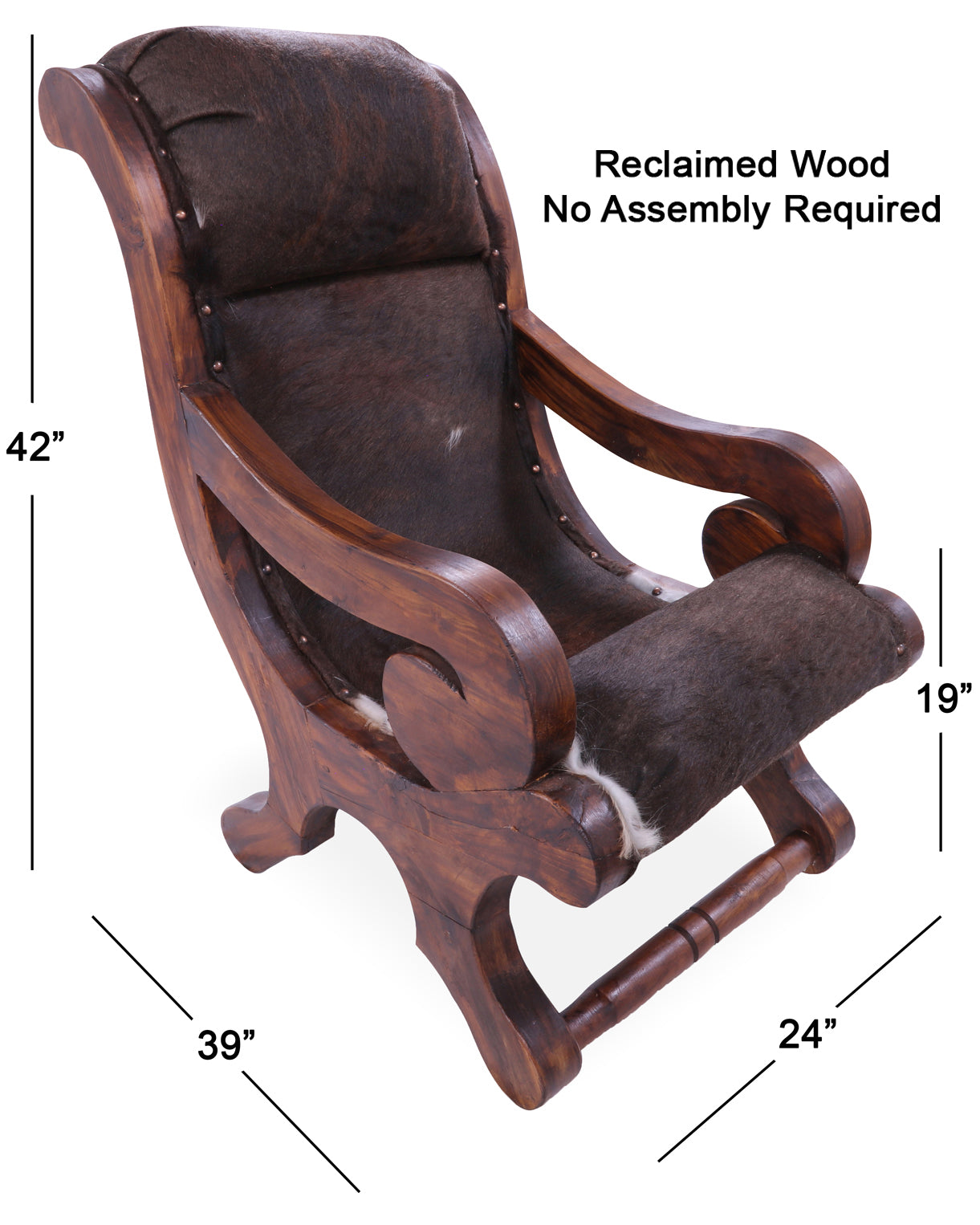 Hair-On Cowhide Handcrafted Reclaimed Wood Chair - Golden Nile