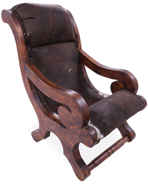 Hair-On Cowhide Handcrafted Reclaimed Wood Chair - Golden Nile