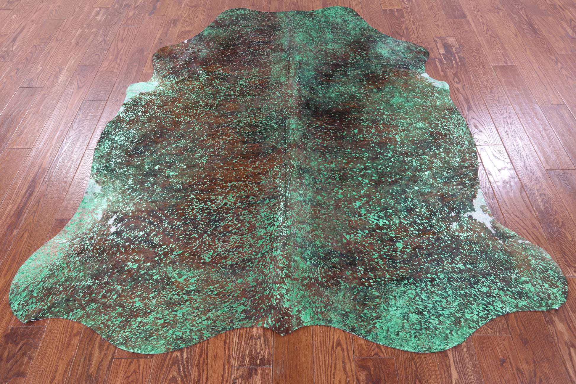 Green Metallic Natural Hair-On Cowhide Rug - 7' 0" X 6' 6" - Golden Nile