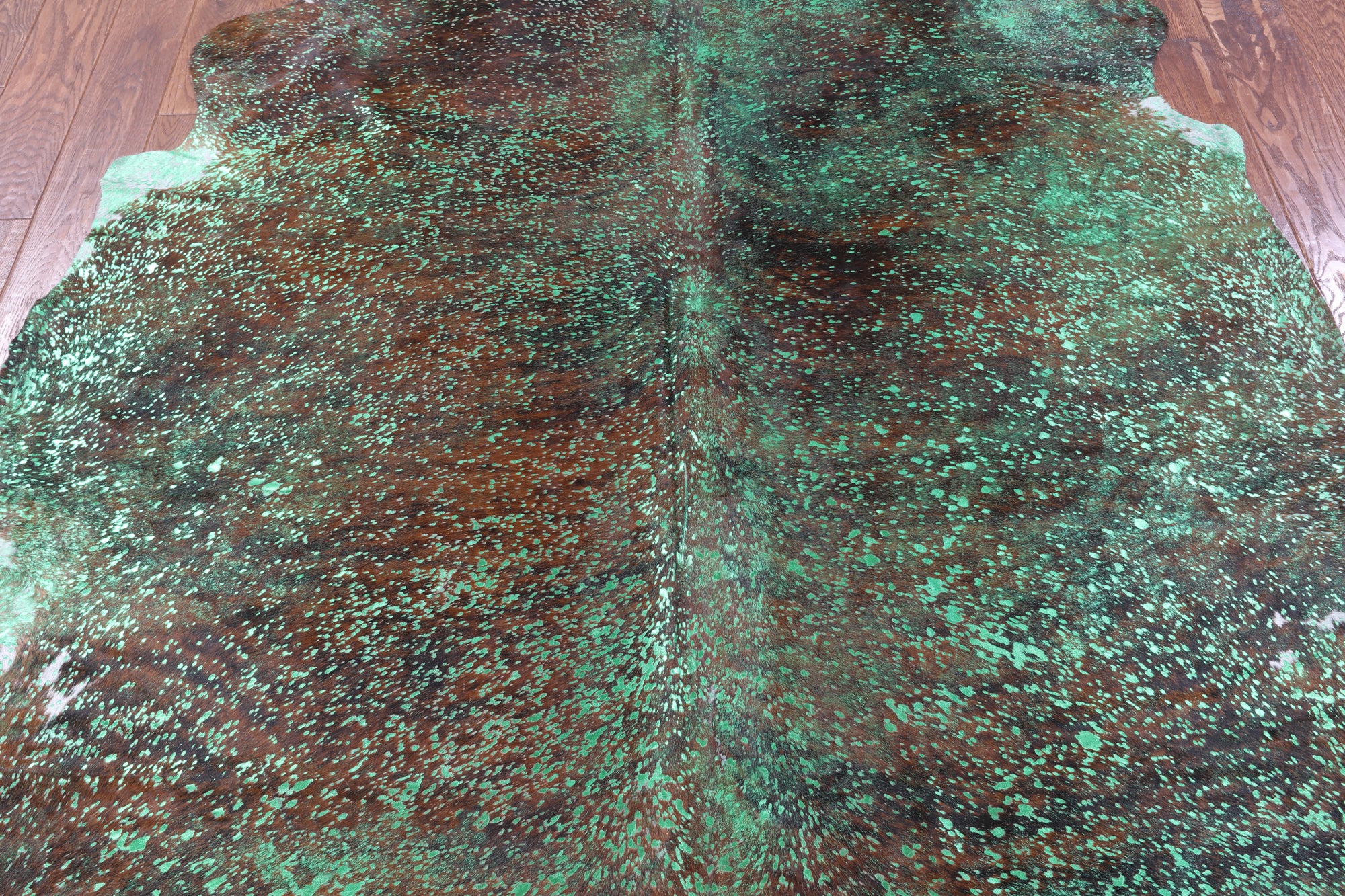 Green Metallic Natural Hair-On Cowhide Rug - 7' 0" X 6' 6" - Golden Nile