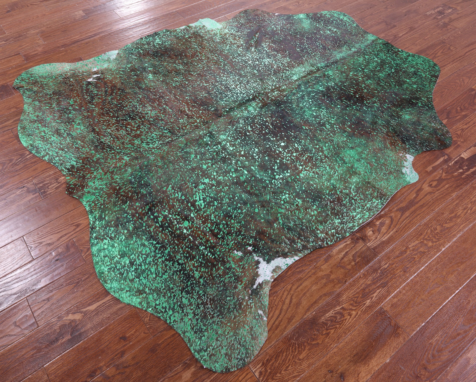 Green Metallic Natural Hair-On Cowhide Rug - 7' 0" X 6' 6" - Golden Nile
