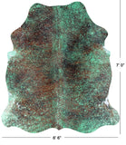 Green Metallic Natural Hair-On Cowhide Rug - 7' 0" X 6' 6" - Golden Nile