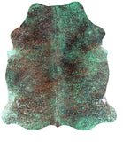 Green Metallic Natural Hair-On Cowhide Rug - 7' 0" X 6' 6" - Golden Nile
