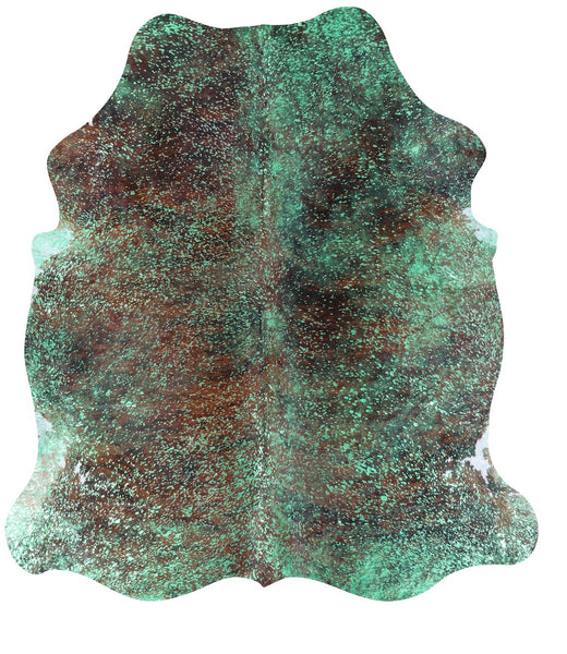 Green Metallic Natural Hair-On Cowhide Rug - 7' 0" X 6' 6" - Golden Nile