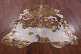 Gold Metallic Natural Hair-On Cowhide Rug - 6' 9" X 6' 4" - Golden Nile